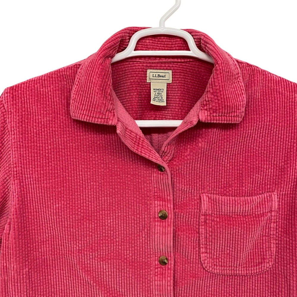 LL Bean Pink Corduroy Shirt Womens Large Regular Wide Wale Cotton Button Down L - Picture 2 of 9